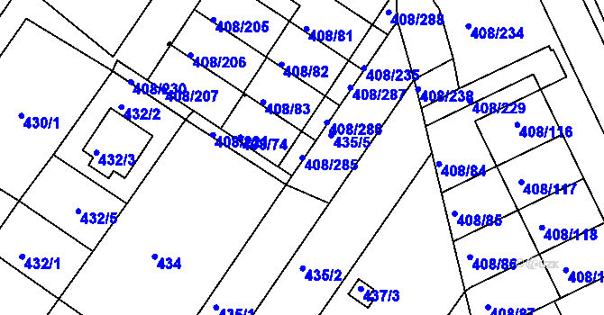 Parcela st. 408/285 v KÚ Dobšice u Znojma, Katastrální mapa
