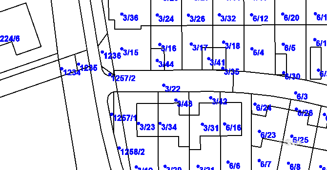 Parcela st. 3/22 v KÚ Dobšice u Znojma, Katastrální mapa