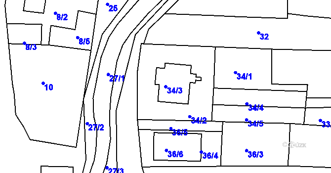 Parcela st. 34/3 v KÚ Dobšice u Znojma, Katastrální mapa