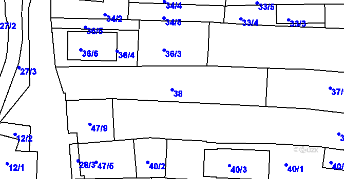 Parcela st. 38 v KÚ Dobšice u Znojma, Katastrální mapa