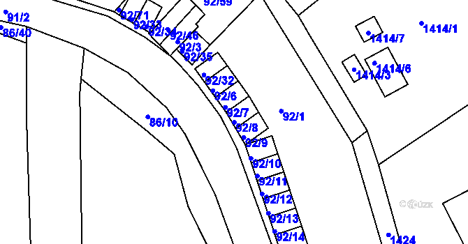 Parcela st. 92/8 v KÚ Dobšice u Znojma, Katastrální mapa
