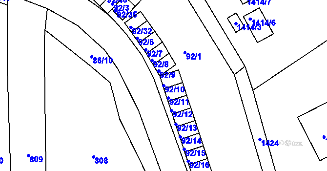 Parcela st. 92/10 v KÚ Dobšice u Znojma, Katastrální mapa