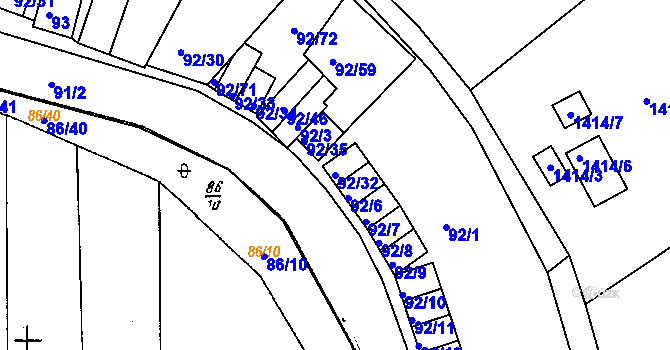 Parcela st. 92/32 v KÚ Dobšice u Znojma, Katastrální mapa