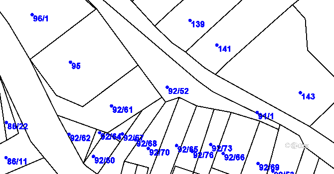 Parcela st. 92/52 v KÚ Dobšice u Znojma, Katastrální mapa