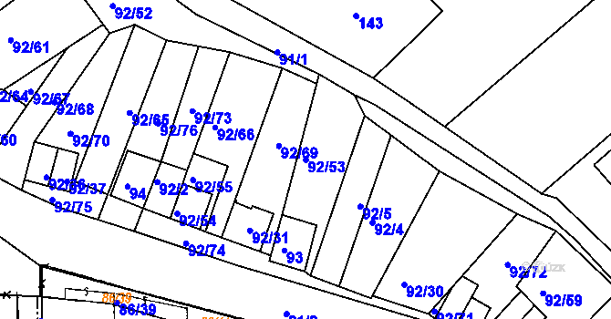 Parcela st. 92/53 v KÚ Dobšice u Znojma, Katastrální mapa