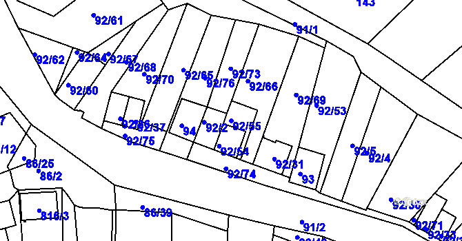 Parcela st. 92/55 v KÚ Dobšice u Znojma, Katastrální mapa