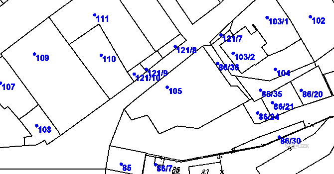 Parcela st. 105 v KÚ Dobšice u Znojma, Katastrální mapa