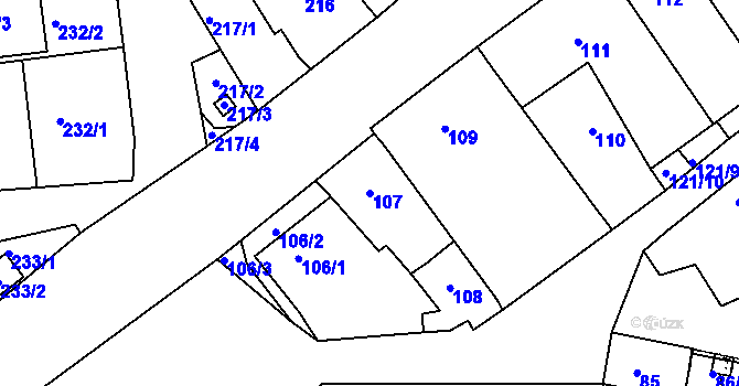 Parcela st. 107 v KÚ Dobšice u Znojma, Katastrální mapa