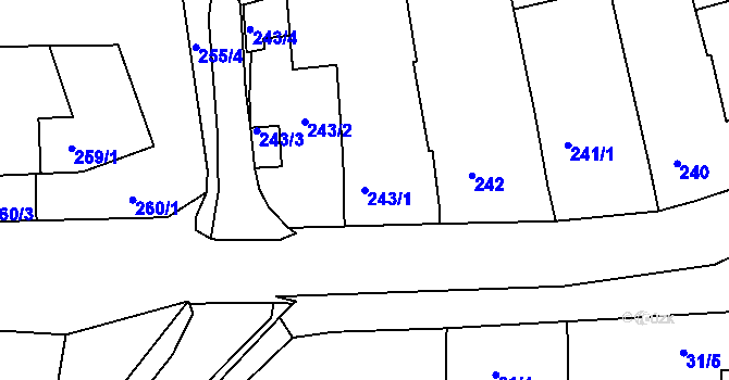 Parcela st. 243/1 v KÚ Dobšice u Znojma, Katastrální mapa