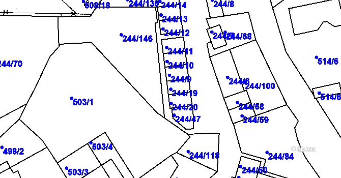 Parcela st. 244/19 v KÚ Dobšice u Znojma, Katastrální mapa