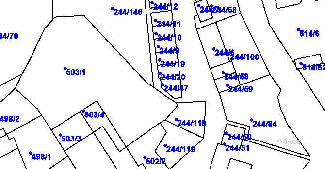 Parcela st. 244/47 v KÚ Dobšice u Znojma, Katastrální mapa