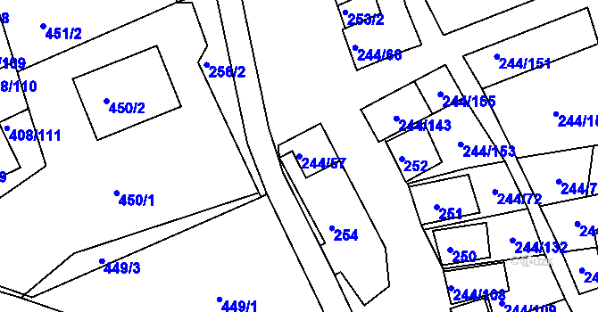 Parcela st. 244/57 v KÚ Dobšice u Znojma, Katastrální mapa