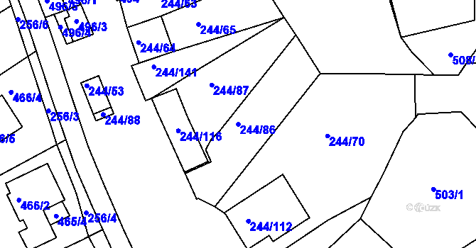 Parcela st. 244/86 v KÚ Dobšice u Znojma, Katastrální mapa