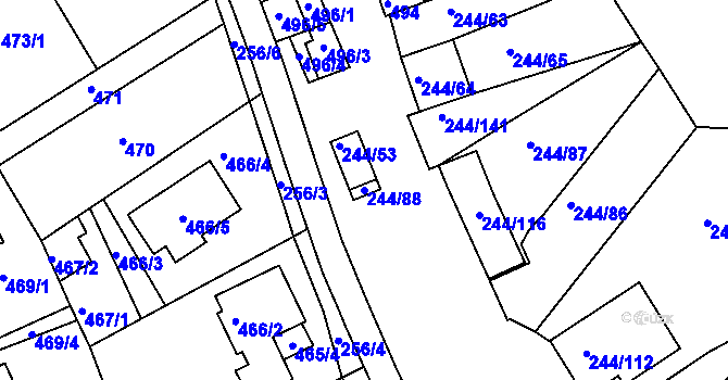 Parcela st. 244/88 v KÚ Dobšice u Znojma, Katastrální mapa