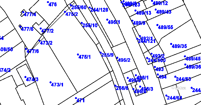 Parcela st. 255/9 v KÚ Dobšice u Znojma, Katastrální mapa