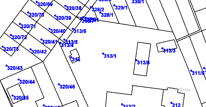 Parcela st. 313/1 v KÚ Dobšice u Znojma, Katastrální mapa