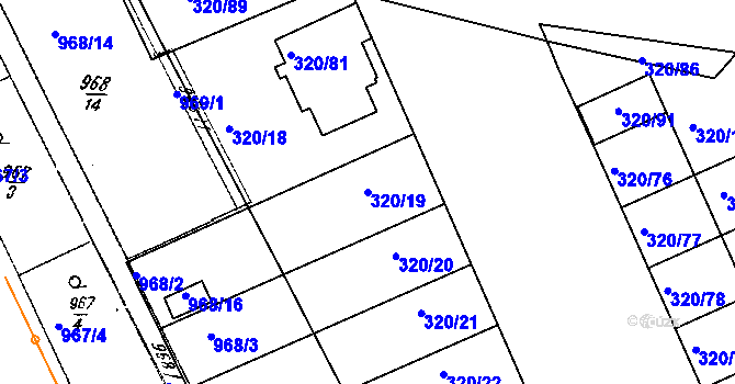 Parcela st. 320/19 v KÚ Dobšice u Znojma, Katastrální mapa