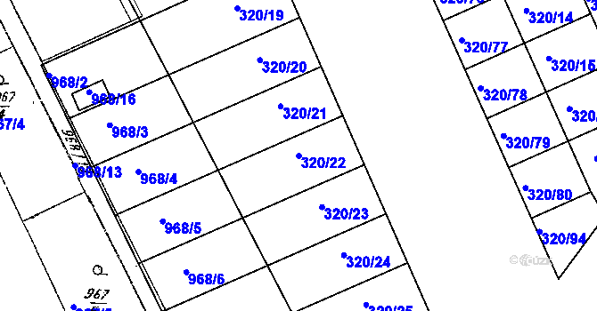 Parcela st. 320/22 v KÚ Dobšice u Znojma, Katastrální mapa