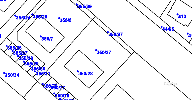 Parcela st. 350/27 v KÚ Dobšice u Znojma, Katastrální mapa