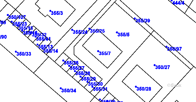 Parcela st. 355/7 v KÚ Dobšice u Znojma, Katastrální mapa