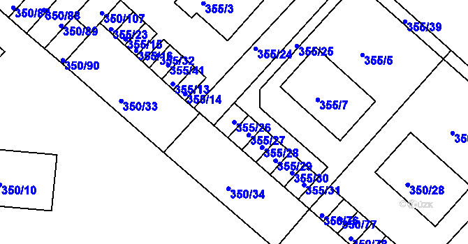 Parcela st. 355/26 v KÚ Dobšice u Znojma, Katastrální mapa