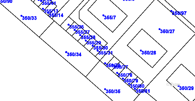 Parcela st. 355/31 v KÚ Dobšice u Znojma, Katastrální mapa