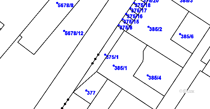 Parcela st. 375/1 v KÚ Dobšice u Znojma, Katastrální mapa