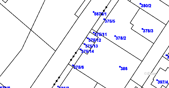 Parcela st. 375/13 v KÚ Dobšice u Znojma, Katastrální mapa
