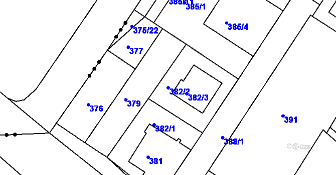 Parcela st. 382/2 v KÚ Dobšice u Znojma, Katastrální mapa