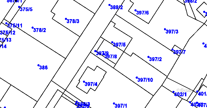 Parcela st. 397/8 v KÚ Dobšice u Znojma, Katastrální mapa