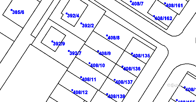 Parcela st. 408/9 v KÚ Dobšice u Znojma, Katastrální mapa