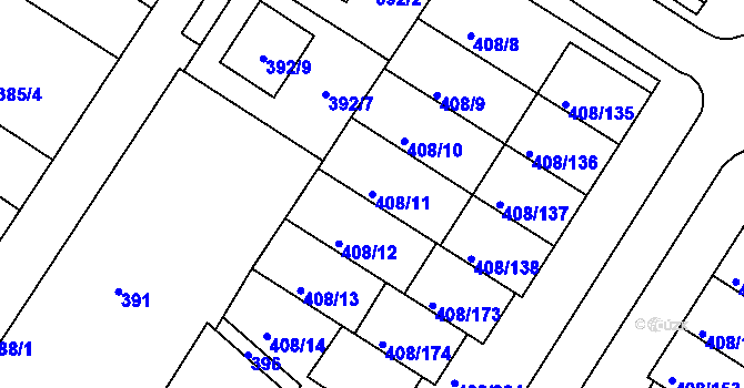 Parcela st. 408/11 v KÚ Dobšice u Znojma, Katastrální mapa