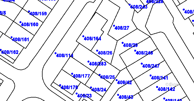 Parcela st. 408/26 v KÚ Dobšice u Znojma, Katastrální mapa