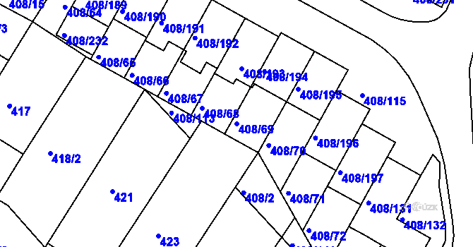 Parcela st. 408/69 v KÚ Dobšice u Znojma, Katastrální mapa
