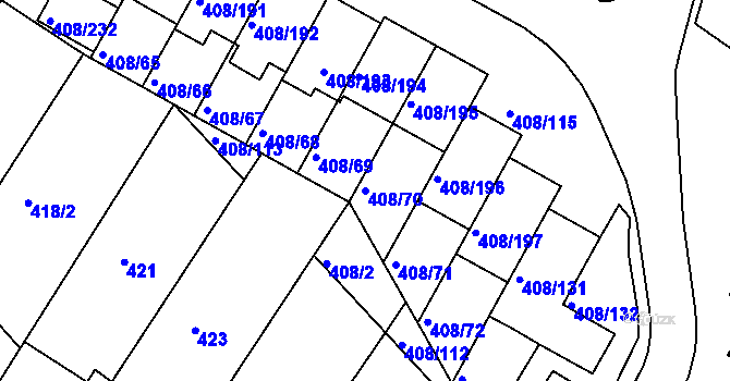 Parcela st. 408/70 v KÚ Dobšice u Znojma, Katastrální mapa