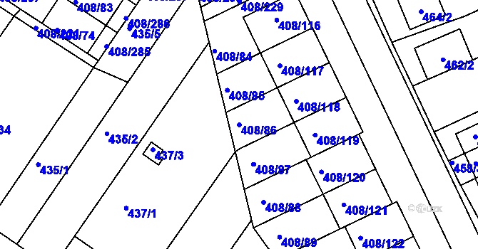 Parcela st. 408/86 v KÚ Dobšice u Znojma, Katastrální mapa