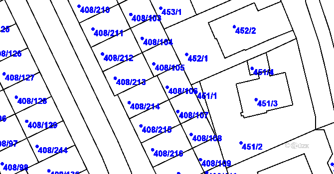 Parcela st. 408/106 v KÚ Dobšice u Znojma, Katastrální mapa