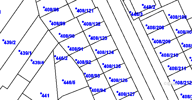 Parcela st. 408/124 v KÚ Dobšice u Znojma, Katastrální mapa