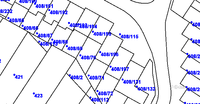 Parcela st. 408/196 v KÚ Dobšice u Znojma, Katastrální mapa