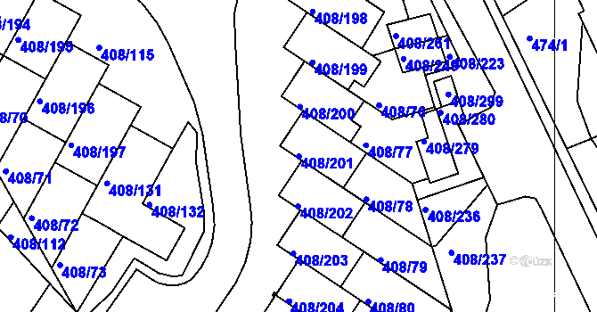 Parcela st. 408/201 v KÚ Dobšice u Znojma, Katastrální mapa