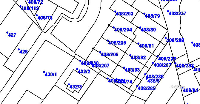 Parcela st. 408/206 v KÚ Dobšice u Znojma, Katastrální mapa
