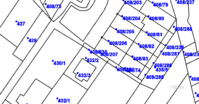 Parcela st. 408/207 v KÚ Dobšice u Znojma, Katastrální mapa