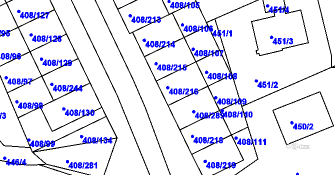Parcela st. 408/216 v KÚ Dobšice u Znojma, Katastrální mapa