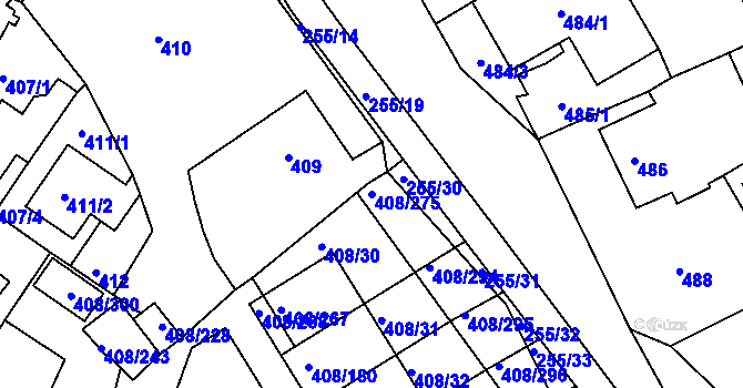 Parcela st. 408/275 v KÚ Dobšice u Znojma, Katastrální mapa