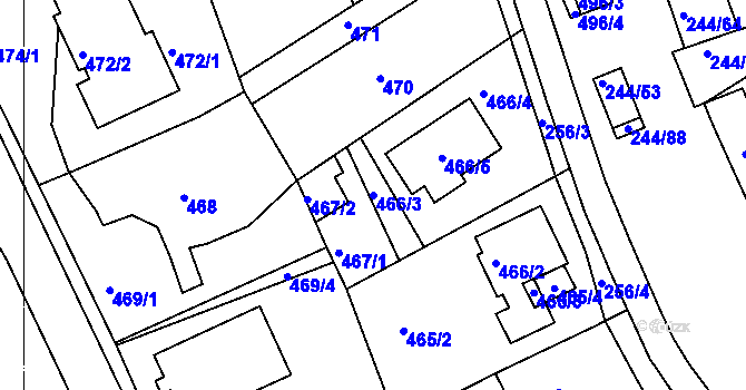 Parcela st. 466/3 v KÚ Dobšice u Znojma, Katastrální mapa