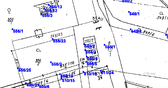 Parcela st. 555/2 v KÚ Dobšice u Znojma, Katastrální mapa