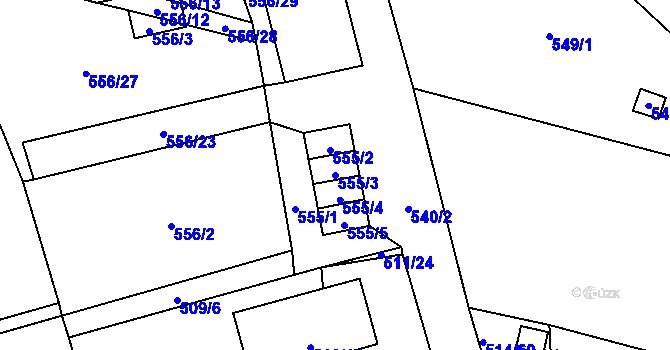 Parcela st. 555/3 v KÚ Dobšice u Znojma, Katastrální mapa