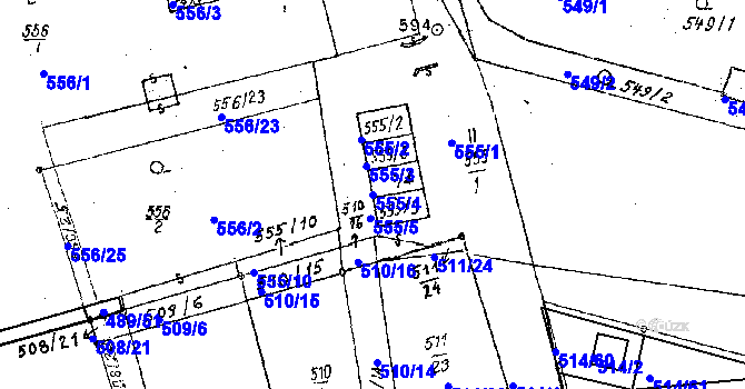 Parcela st. 555/4 v KÚ Dobšice u Znojma, Katastrální mapa