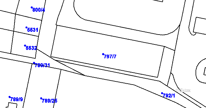 Parcela st. 797/7 v KÚ Dobšice u Znojma, Katastrální mapa