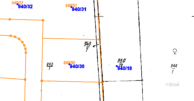 Parcela st. 940/7 v KÚ Dobšice u Znojma, Katastrální mapa